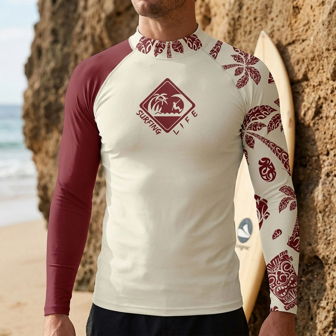 Męski rashguard z długim rękawem do sportów wodnych, ochrony UV, idealny do surfingu i pływania.