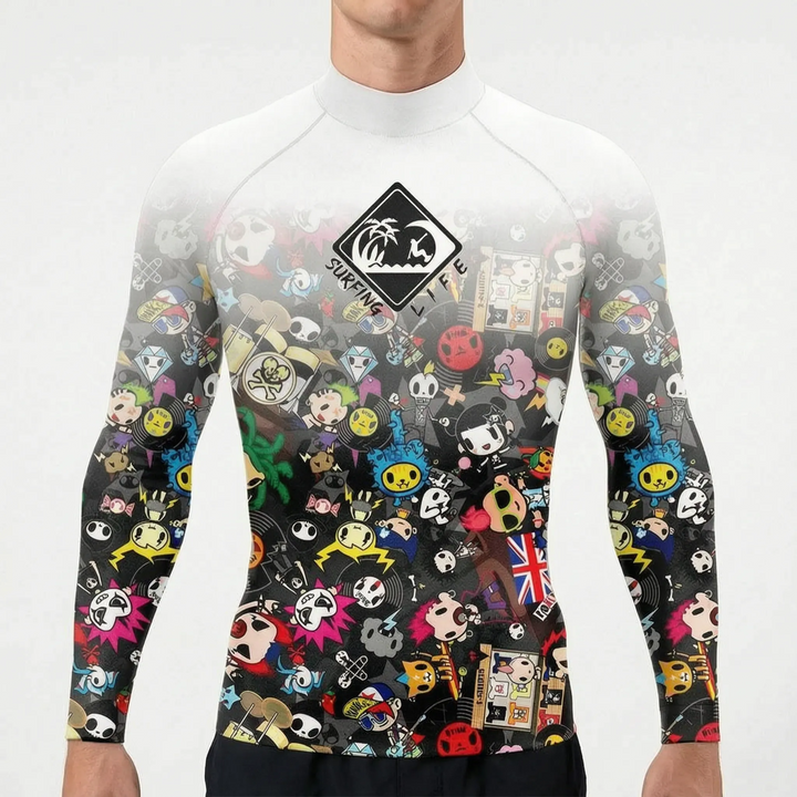 Rashguard męski, długi rękaw, ochrona UV do pływania, surfingu, aktywności wodnych i plażowania.