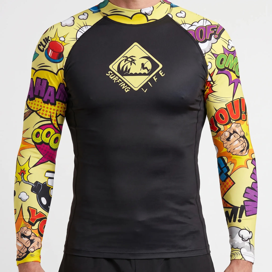 Rashguard męski długi rękaw, strój kąpielowy, ochrona UV, idealny na surfing, pływanie i aktywność.