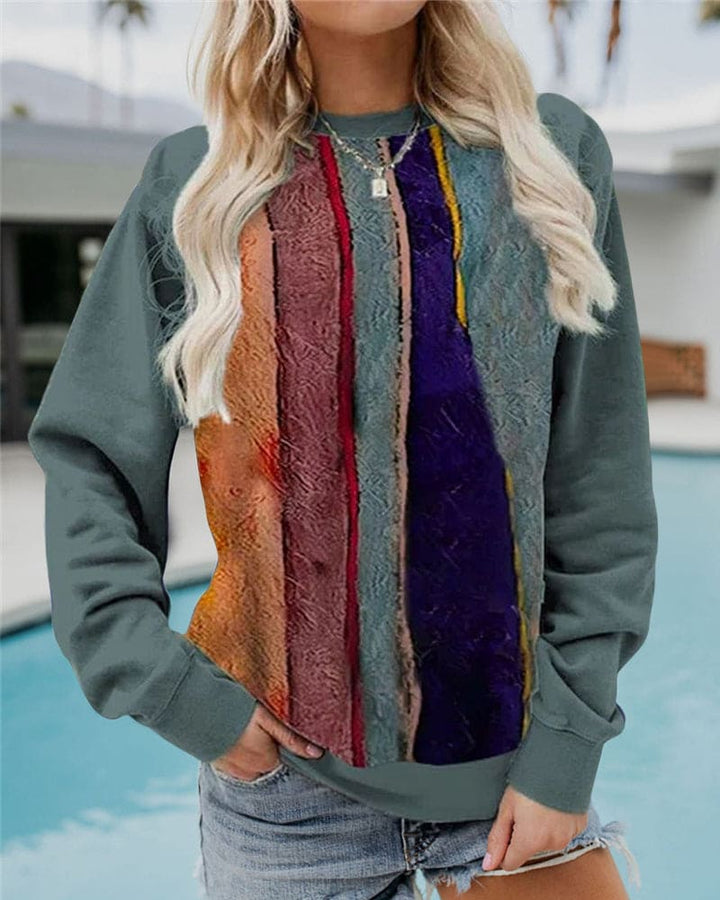 Modna damska bluza Krystal z luźnym krojem, okrągłym dekoltem. Komfortowy sweter z geometrycznym wzorem na co dzień.