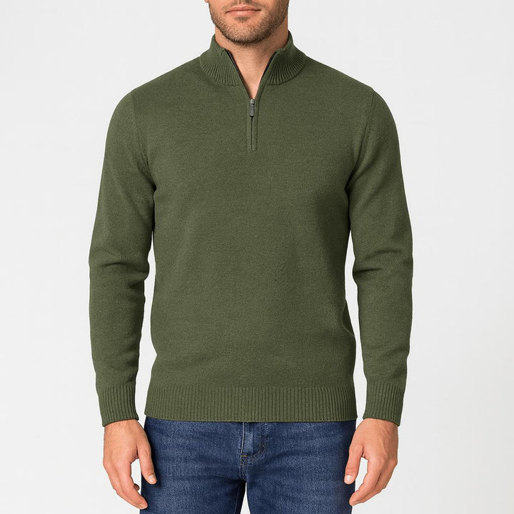 Sweter męski z zamkiem, luźny. Elegancki i komfortowy do pracy lub na casualowe spotkania.