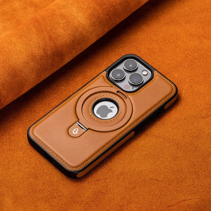 Eleganckie etui iPhone magnetyczne ze skóry PU z wbudowaną podstawką. Zapewnia stylową ochronę.