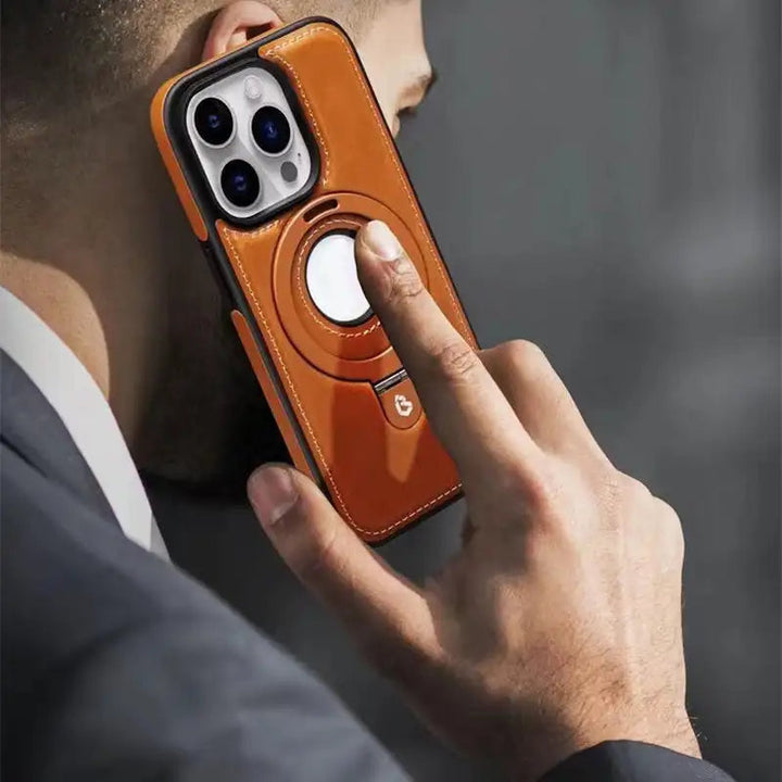 Eleganckie etui iPhone magnetyczne ze skóry PU z funkcjonalną podstawką. Stylowa ochrona dla Twojego smartfona.