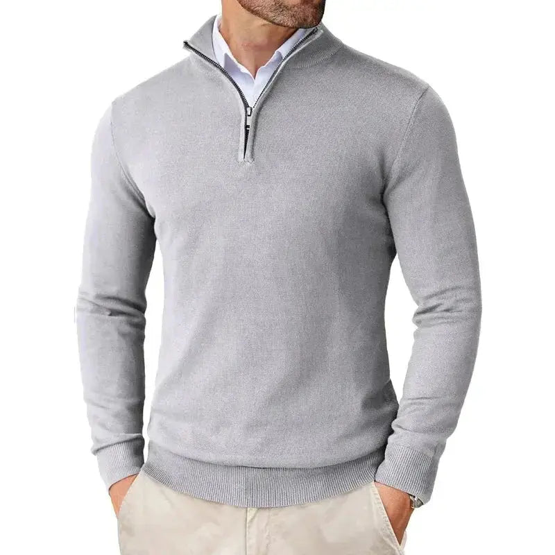 Półgolf męski z zamkiem, sweter z dzianiny, idealny na chłodne wieczory, styl smart casual.
