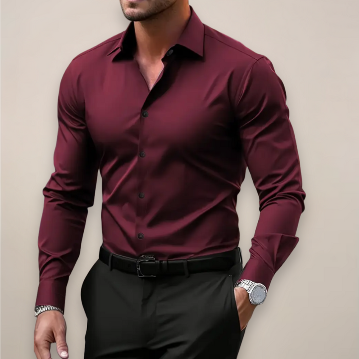 Modna koszula męska slim fit, granatowa. Wygodna, na wiosnę/lato. Casualowo-biznesowy styl.