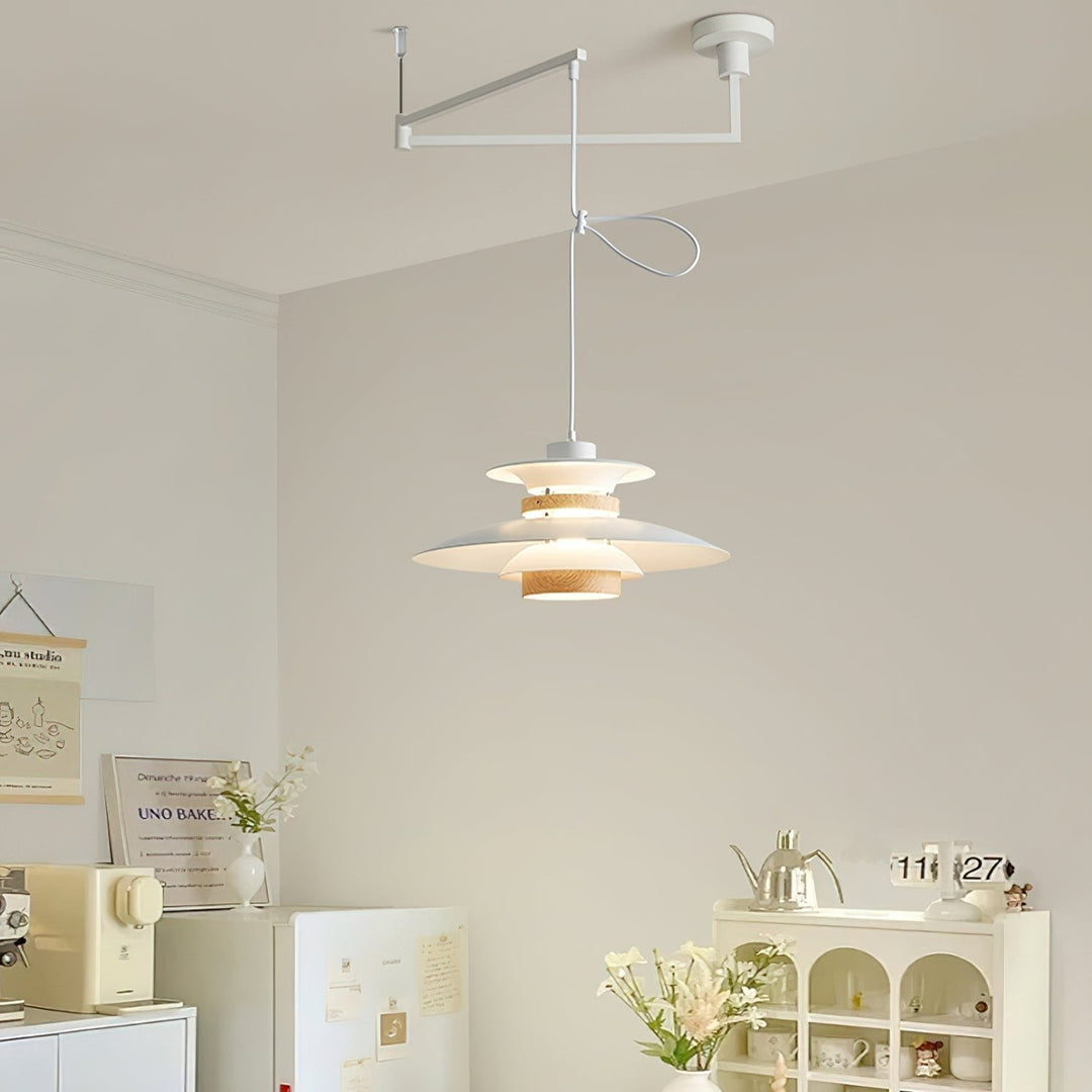 Elegancka lampa wisząca LED obrotowa. Nowoczesny styl, doskonała do salonu, oświetlenie sufitowe.