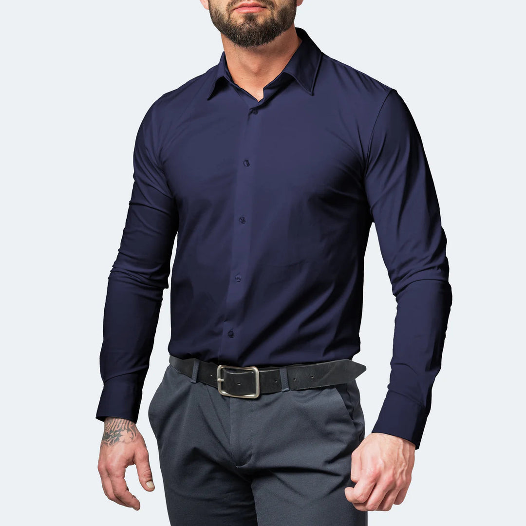 Męska koszula formalna slim fit z długim rękawem, idealna do biura i na spotkania biznesowe.