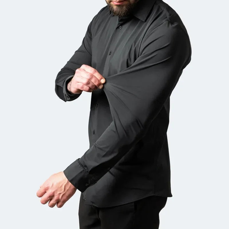 Modna koszula formalna męska slim fit z długim rękawem, idealna do stylizacji biznesowych.