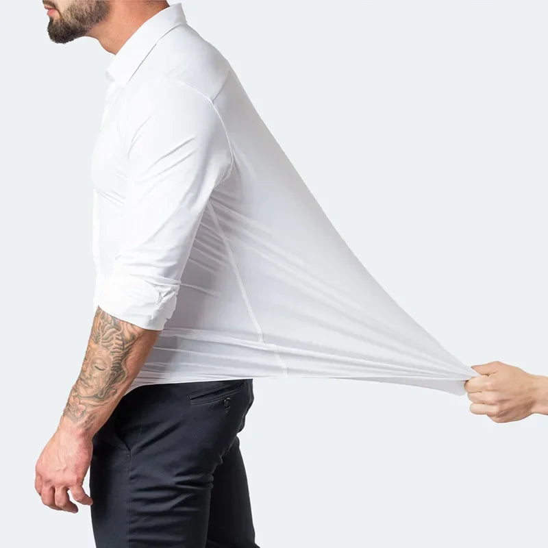 Męska koszula z długim rękawem, krój slim fit, perfekcyjna do garnituru i marynarki.