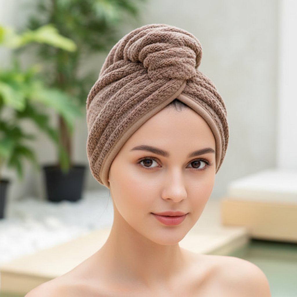 Damski ręcznik z mikrofibry WaterBlock do szybkiego suszenia włosów. Miękki, chłonny turban.