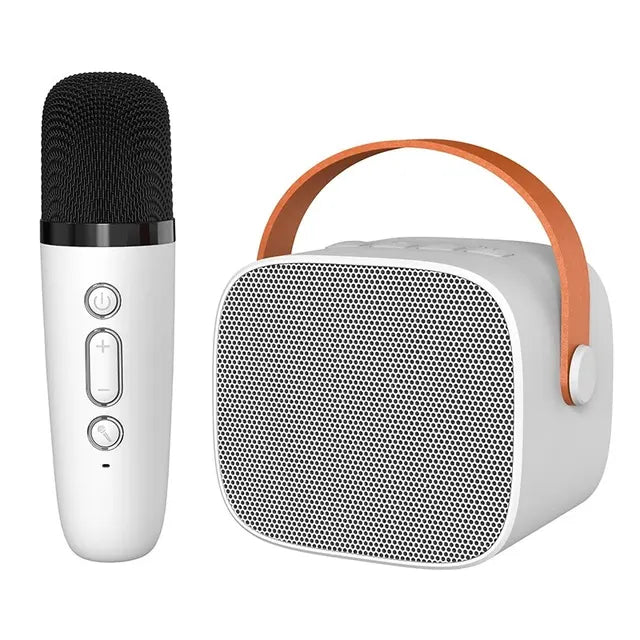 Mikrofon i głośnik Bluetooth w mini zestawie karaoke. Doskonały dźwięk do śpiewania w domu.