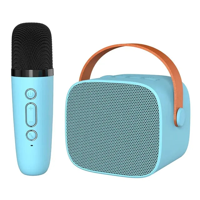 Kompaktowy zestaw karaoke Bluetooth z bezprzewodowym mikrofonem. Łatwa rozrywka domowa i mobilny śpiew.