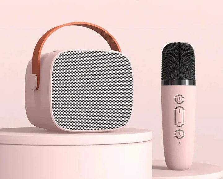Mini zestaw karaoke Bluetooth. Głośnik i mikrofon do zabawy, śpiewania i domowych imprez.