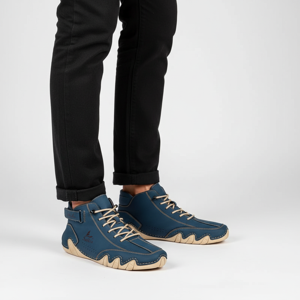 Czarne męskie buty barefoot, zaprojektowane dla naturalnej swobody stóp i treningu.