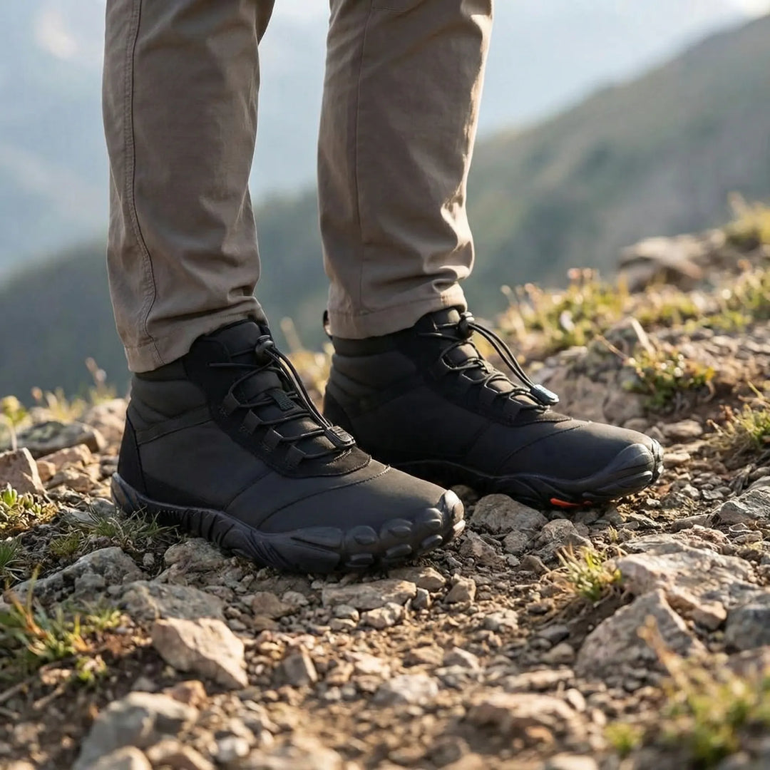Czarne minimalistyczne buty barefoot Mackenzie na kostkę, obuwie unisex do chodzenia, wygodne i lekkie.