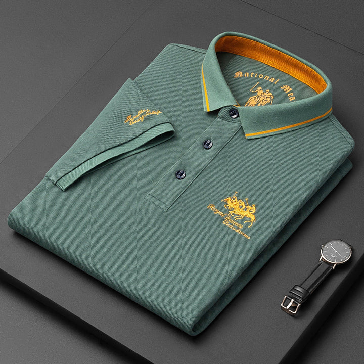 Męska elegancka koszulka polo z krótkim rękawem, kołnierzykiem i guzikami. Wygodna, casualowa, na lato.