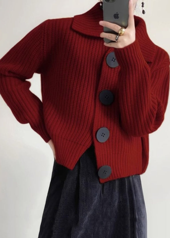 Modny damski kardigan z okrągłym kołnierzem, zapinany. Stylowy, rozpinany sweter damski na jesień. Elegancja.