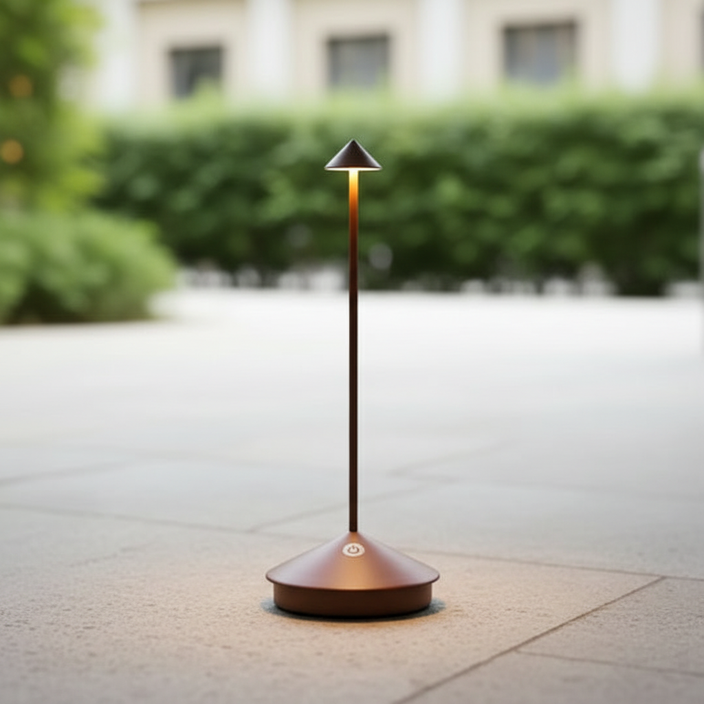 Wodoodporna lampka stołowa LED CalmLight z dotykowym sterowaniem, idealna na taras i do ogrodu.
