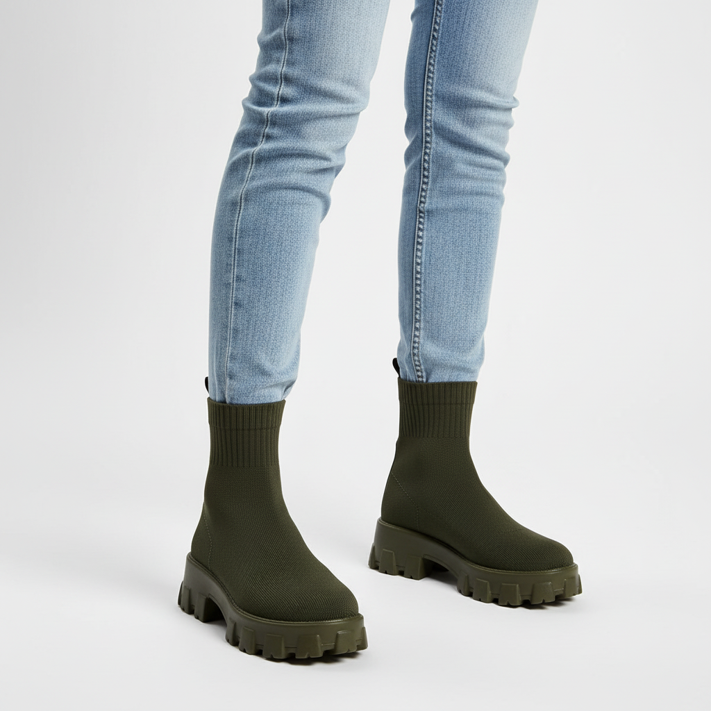 Stylowe damskie botki platformowe. Wygodne buty na obcasie, nowoczesne obuwie jesienno-wiosenne.