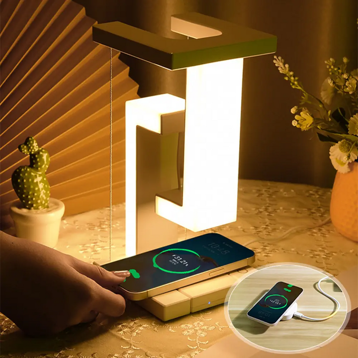 Innowacyjna lampka FloatGlow: lewitująca żarówka, bezprzewodowa ładowarka, sterowanie dotykowe do domu i biura.