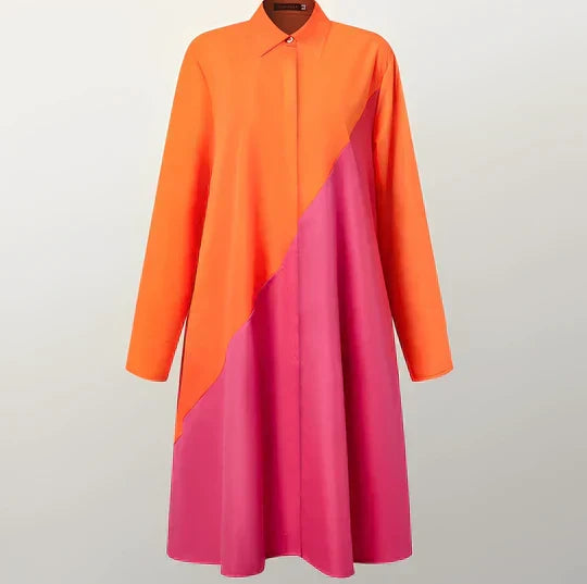Elegancka sukienka damska Faustine, koszulowa. Luźny, minimalistyczny krój z guzikami, idealna do codziennych stylizacji.