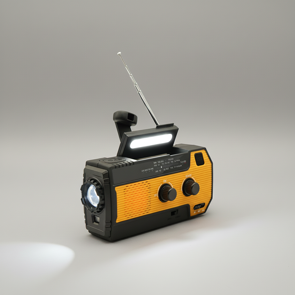 Wodoodporne radio awaryjne SurviGuard używane na zewnątrz, gotowe na turystykę, kemping i każdą sytuację przetrwania.