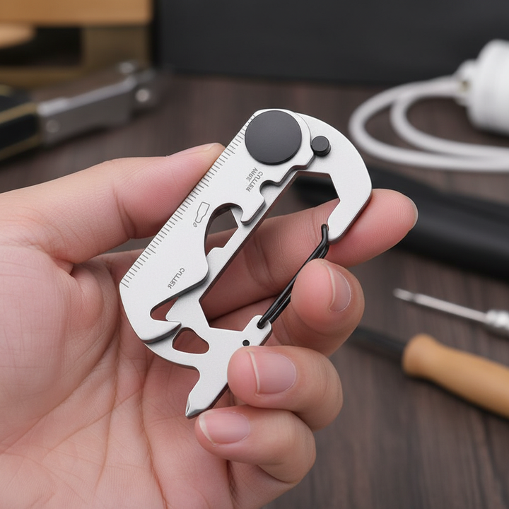 Wielofunkcyjny karabinek multitool EDC ze stali nierdzewnej, idealny do codziennego użytku.