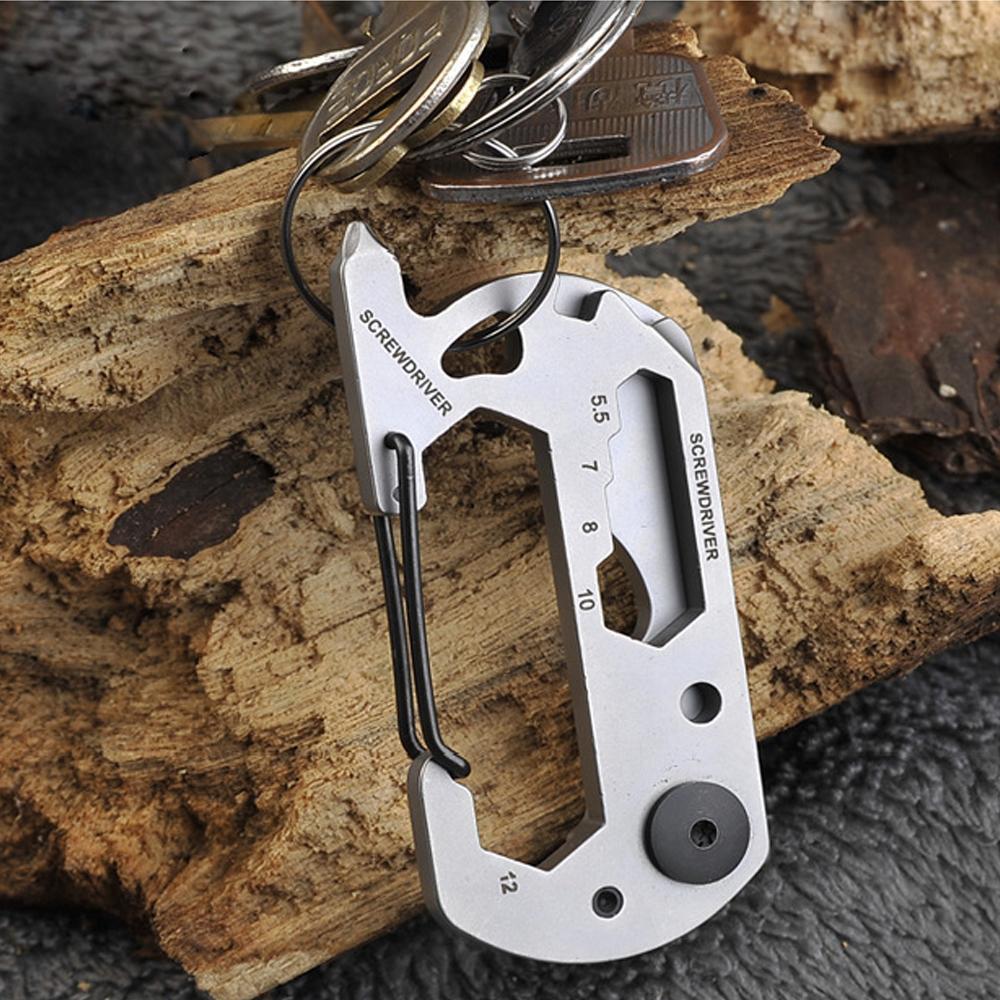 Uniwersalny multitool EDC w formie karabinka, wykonany ze stali nierdzewnej, niezastąpiony w podróży.