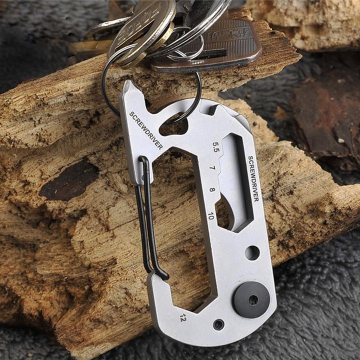 Uniwersalny multitool EDC w formie karabinka, wykonany ze stali nierdzewnej, niezastąpiony w podróży.