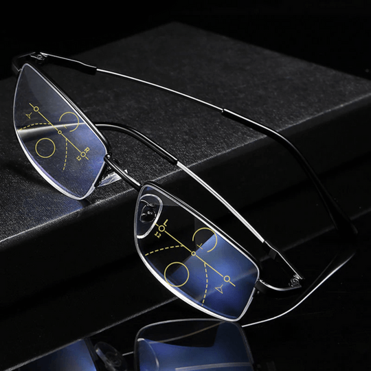 Unisex okulary multifokalne z filtrem światła niebieskiego, antyrefleksem i ochroną UV. Idealne do czytania i ekranu.