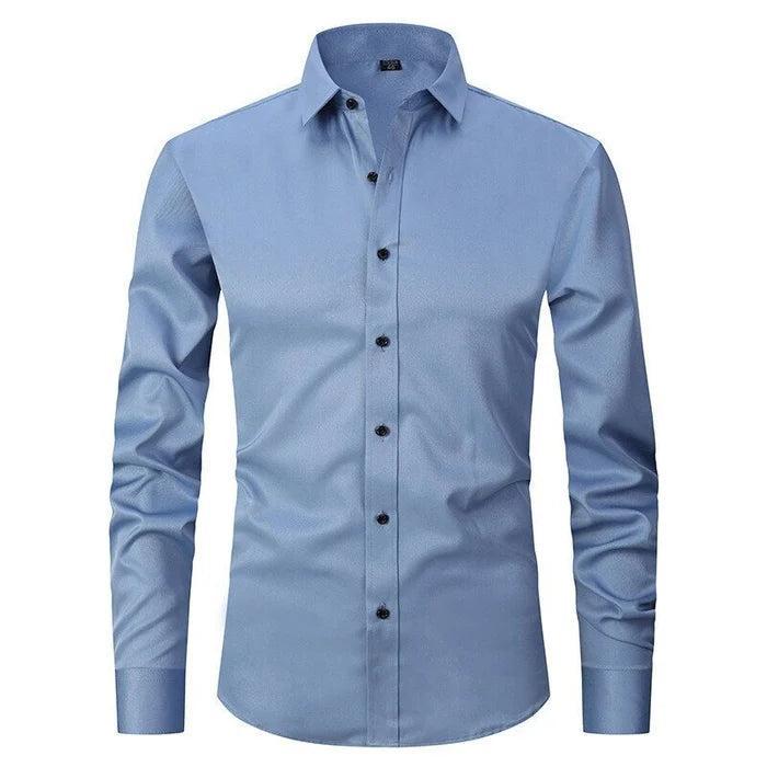 Elegancka męska koszula slim fit do biura. Dopasowana, modna, z elastycznego materiału, idealna do stylizacji smart casual.