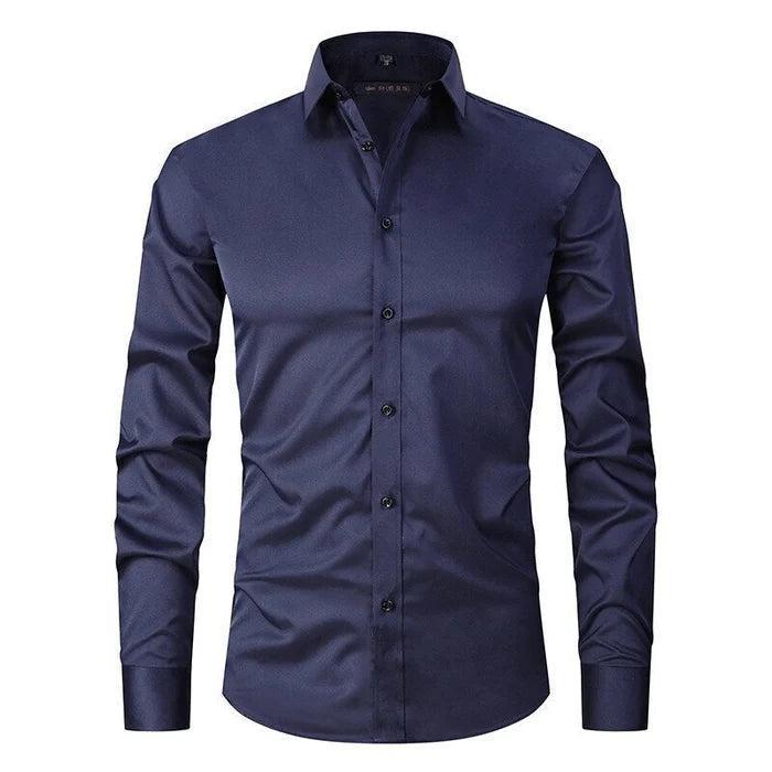 Męska elastyczna koszula slim fit bez prasowania. Klasyczny fason z długim rękawem, komfortowa na co dzień.