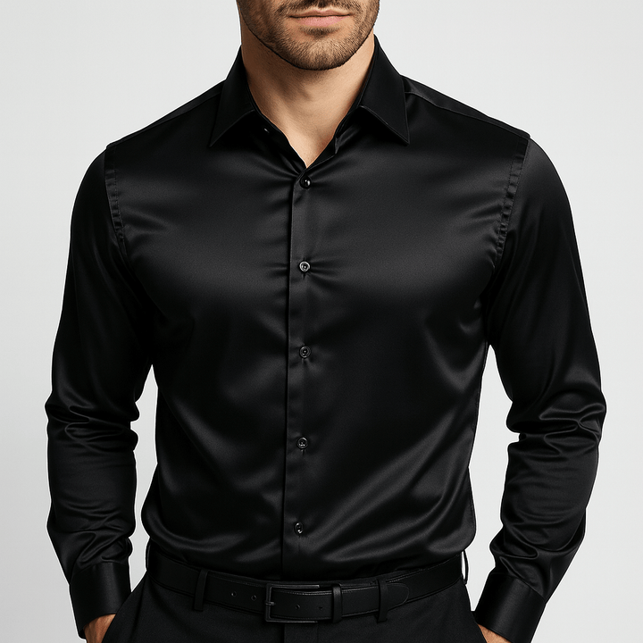 Stylowa męska koszula z długim rękawem, slim fit. Doskonała do wieczorowych stylizacji, na przyjęcia i eleganckie okazje.