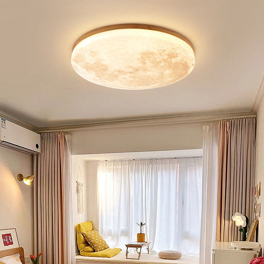 Elegancka lampa sufitowa LED z akrylu i drewna. Nowoczesny design z efektem oświetlenia księżycowego.