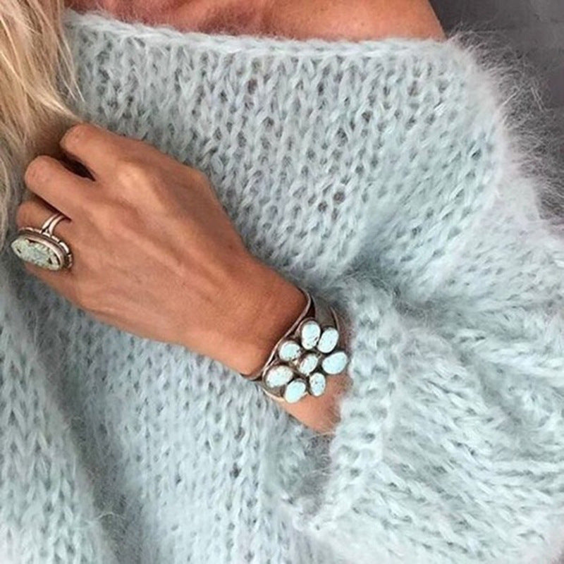 Modny sweter Freja damski oversize boho z ażurowym splotem. Idealny na jesienne stylizacje i codzienny komfort.
