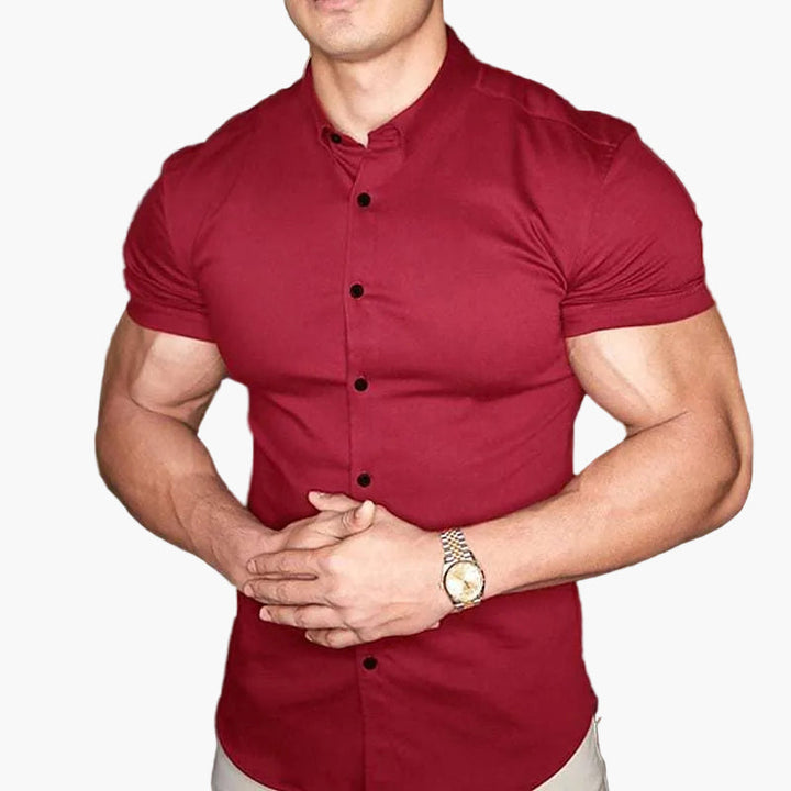 Męska koszula slim fit z krótkim rękawem, idealna na lato. Elegancka i wygodna, styl smart casual.