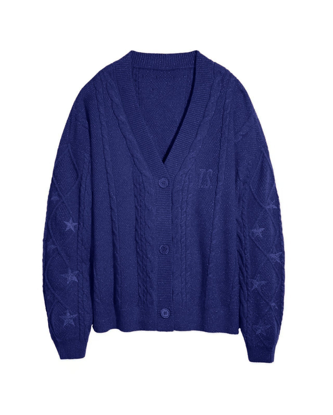 Modny sweter damski z dekoltem V, haft gwiazd, oversize, komfortowy i stylowy.