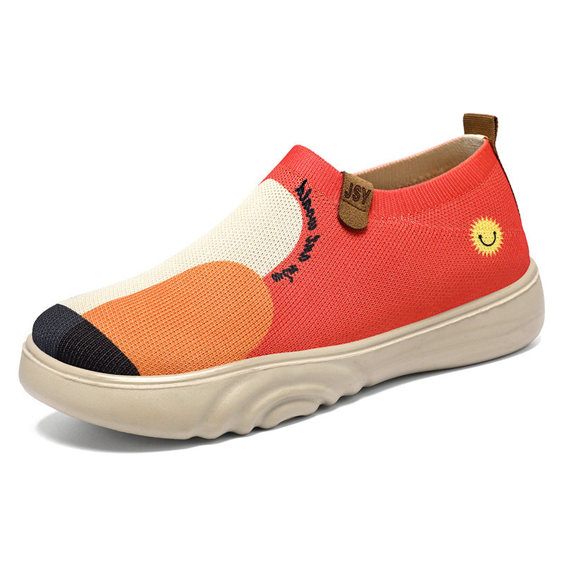 Haftowane sneakersy damskie bez wiązania, komfortowe buty na platformie, styl casual.