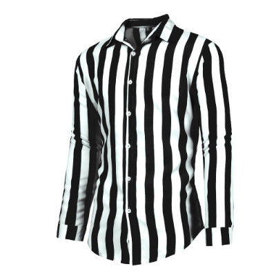 Stylowa męska koszula slim fit w paski. Idealna do pracy i na spotkania. Długi rękaw, kołnierzyk Kent. Elegancka.