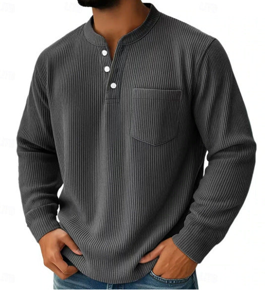 Męska koszulka termiczna Henley, długi rękaw, stójka. Komfortowy męski styl do aktywnego trybu życia.