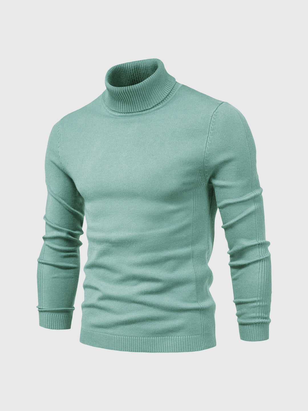 Sweter męski Adrien w zbliżeniu. Elegancki golf jesienny, widoczna tekstura materiału, zapewniająca komfort.
