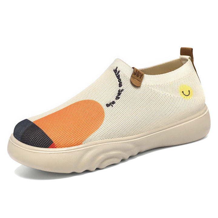Nowoczesne wsuwane sneakersy damskie z haftem, modne obuwie na platformie do codziennego stylu.