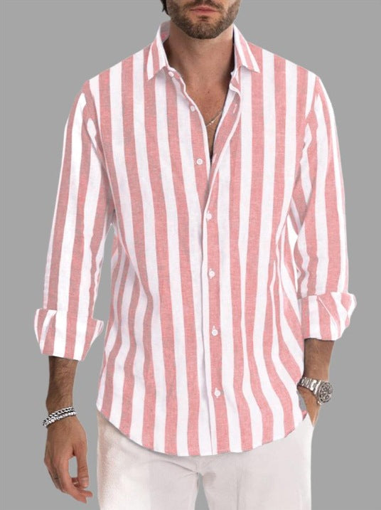 Elegancka koszula męska slim fit, paski. Długi rękaw, kołnierzyk Kent. Doskonała pod marynarkę, formalna i smart casual.