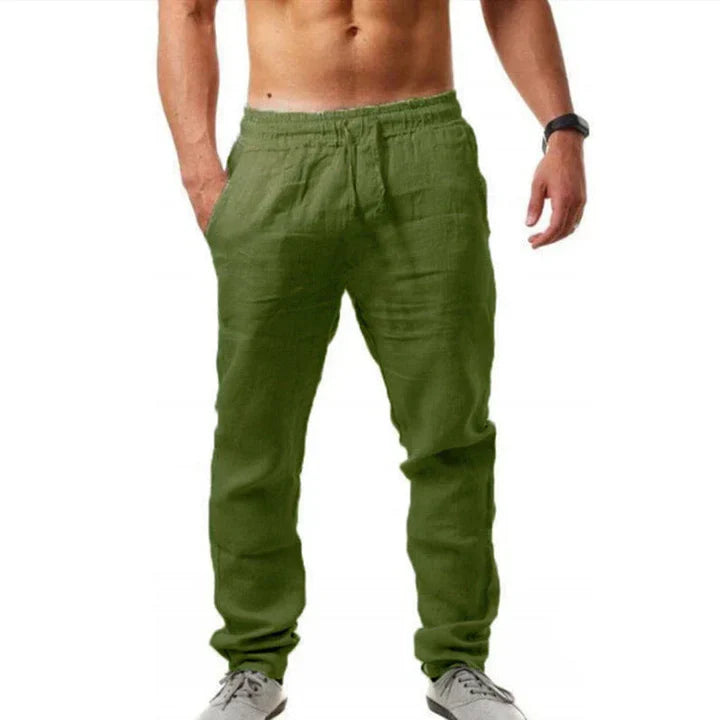 Uniwersalne męskie spodnie letnie, na wakacje, plażę, codzienne casualowe stylizacje.