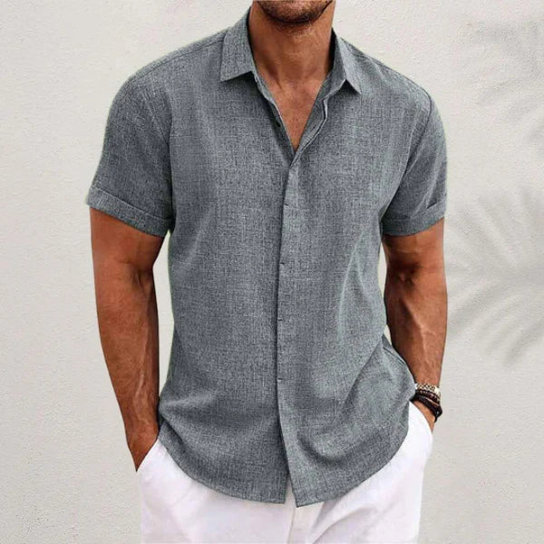 Męska koszula z krótkim rękawem, przewiewna, idealna na lato. Komfortowa i elegancka, do casualowych stylizacji.