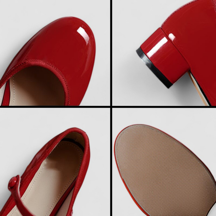 Eleganckie damskie buty Mary Jane w czarnym lakierze, na obcasie, idealne na każdą porę roku.