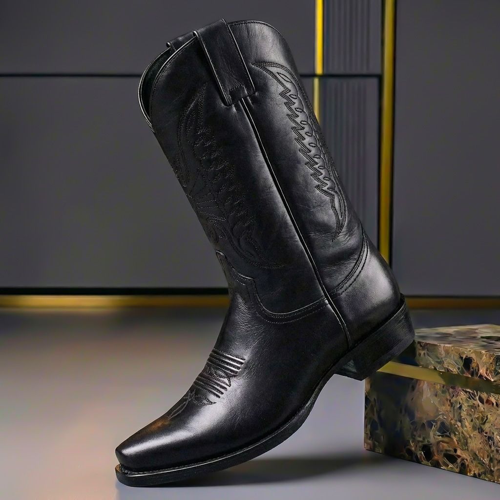 Komfortowe czarne buty skórzane w stylu vintage, polerowane obuwie męskie, idealne na co dzień.