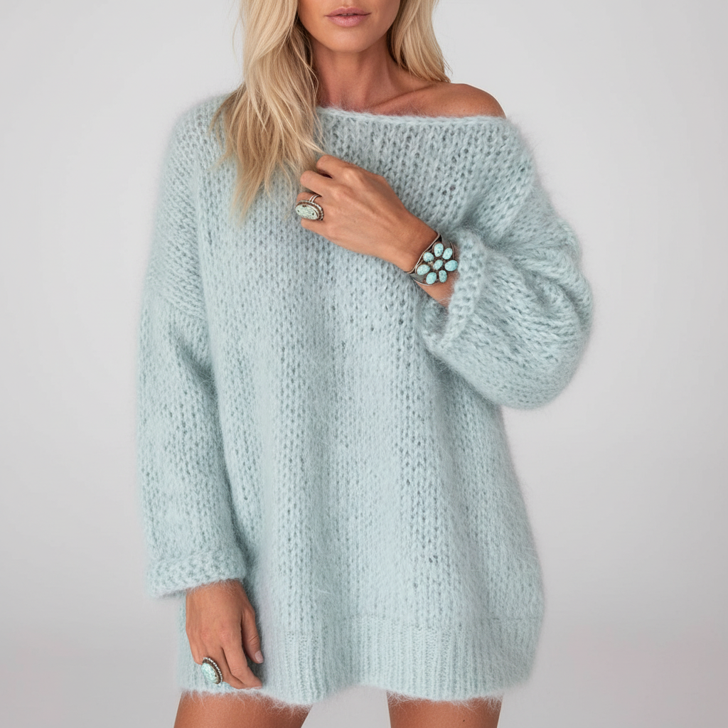 Elegancki, oversize'owy sweter damski Leonie. Komfortowy i modny, idealny dodatek do jesiennych stylizacji.