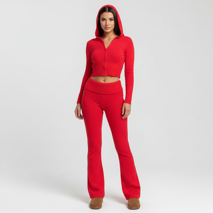 Luźny dres damski oversize Emilia z kapturem i szerokimi spodniami. Modny komfort loungewear.