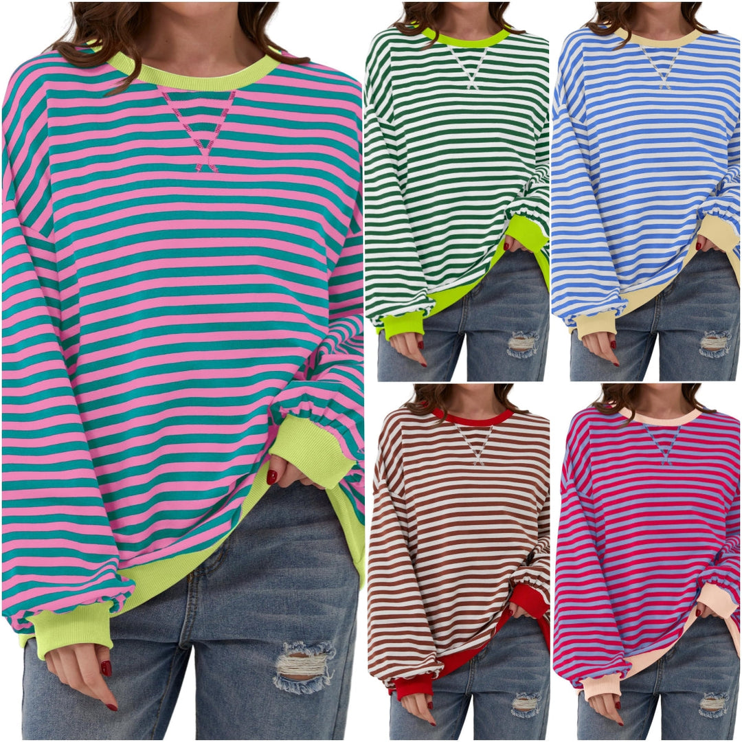 Damska bluza oversize Holly w paski, okrągły dekolt, swobodny krój. Wygodna, modna na co dzień.